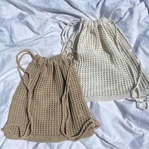 One Single Knit Drawstring Bags - Khaki or Cream